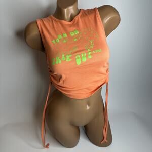 Urban Outfitters Frog Crop Top M Psychedelic Ruched Y2K Shroomcore Graphic READ